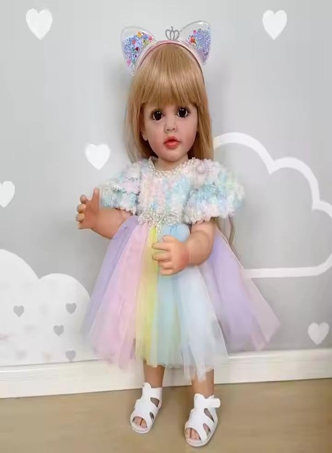 Ramokdu Reborn Baby Dolls Girl, 22" Reborn Baby Doll Full Body,Vinyl Silicone Reborn Baby Girl Doll with Long Hair, Newborn Baby Doll with Feeding Toy for Birthday Christmas (Multicolour) - Image 5